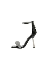 Black Beaded Stiletto Mid Heel Sandals