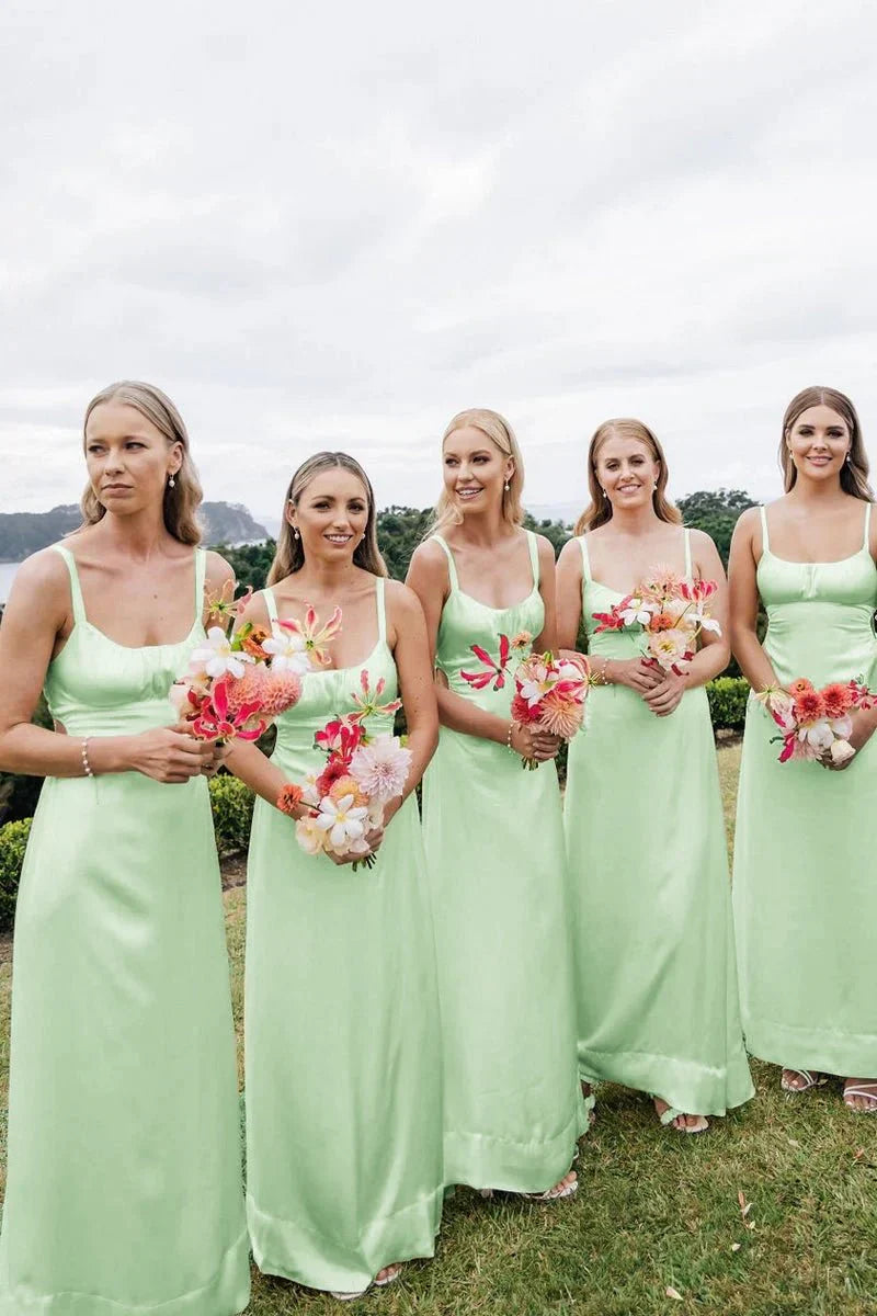 Sheath Spaghetti Straps Cutout Long Bridesmaid Dresses
