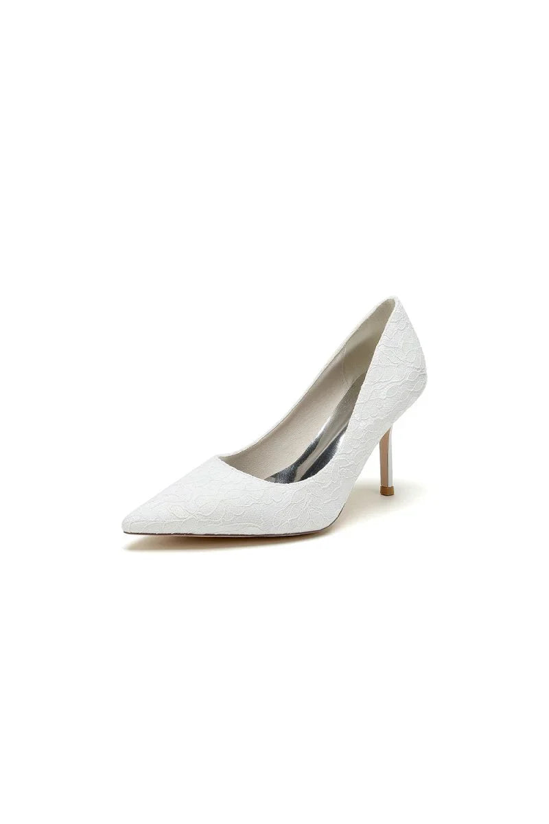 Simple Pointed Toe Lace Wedding Heels