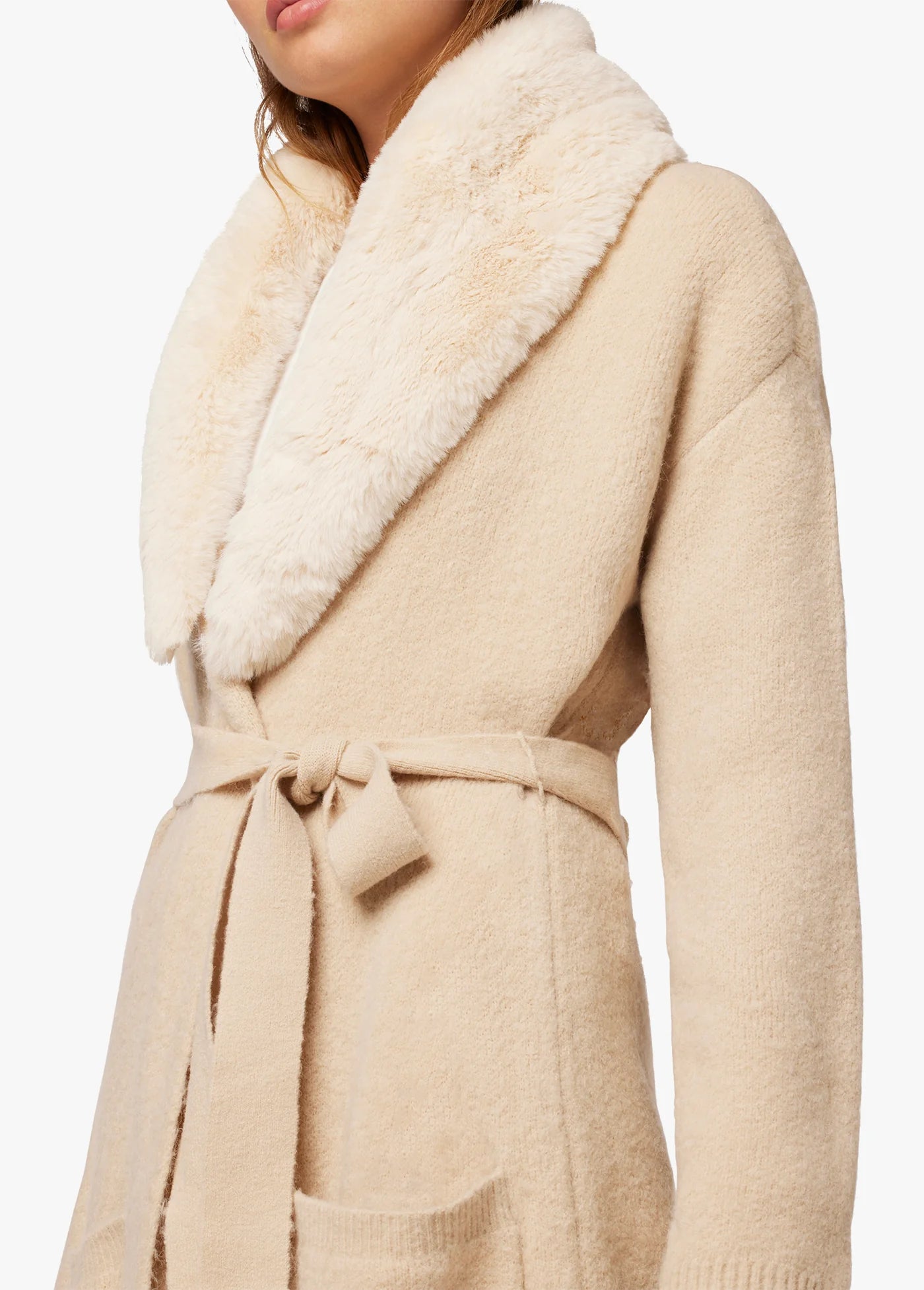 SOLANGE FAUX FUR TRIM COLLAR CARDIGAN