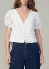 THE HALLE SHORT SLEEVE EYELET BLOUSE
