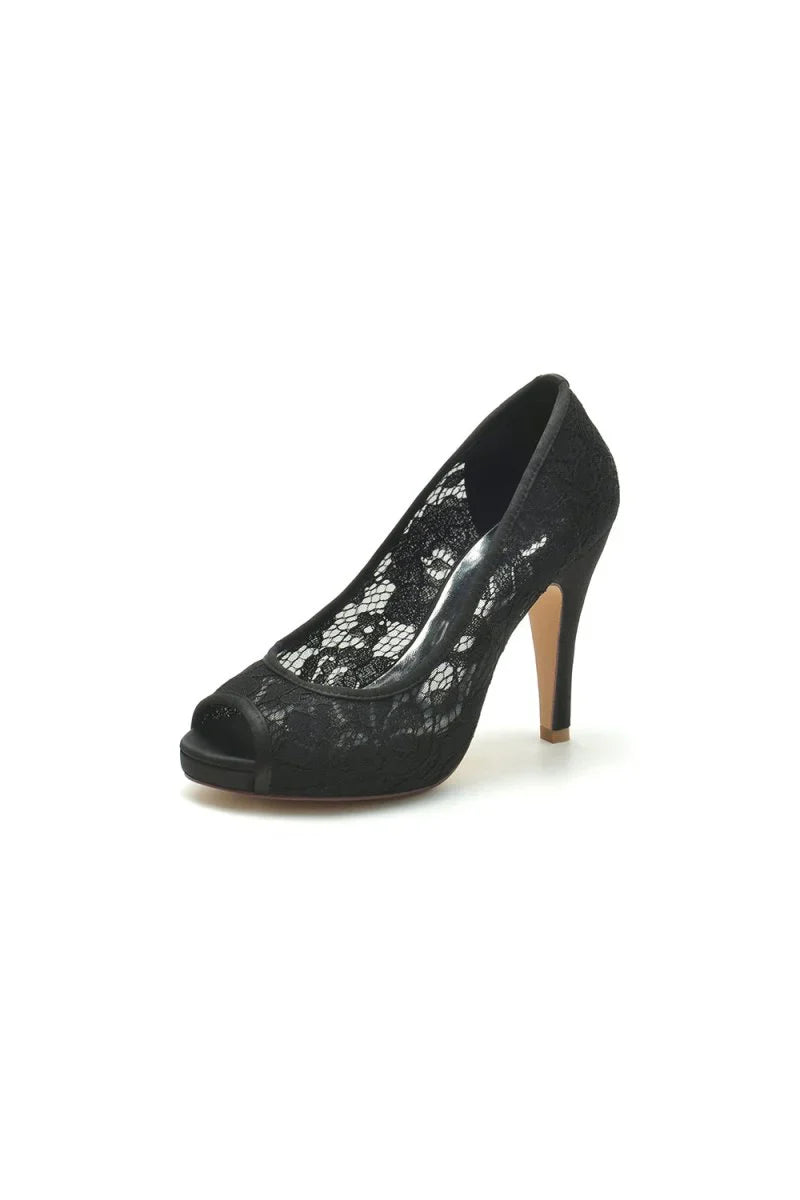Champagne High Heels with Lace Embellishments