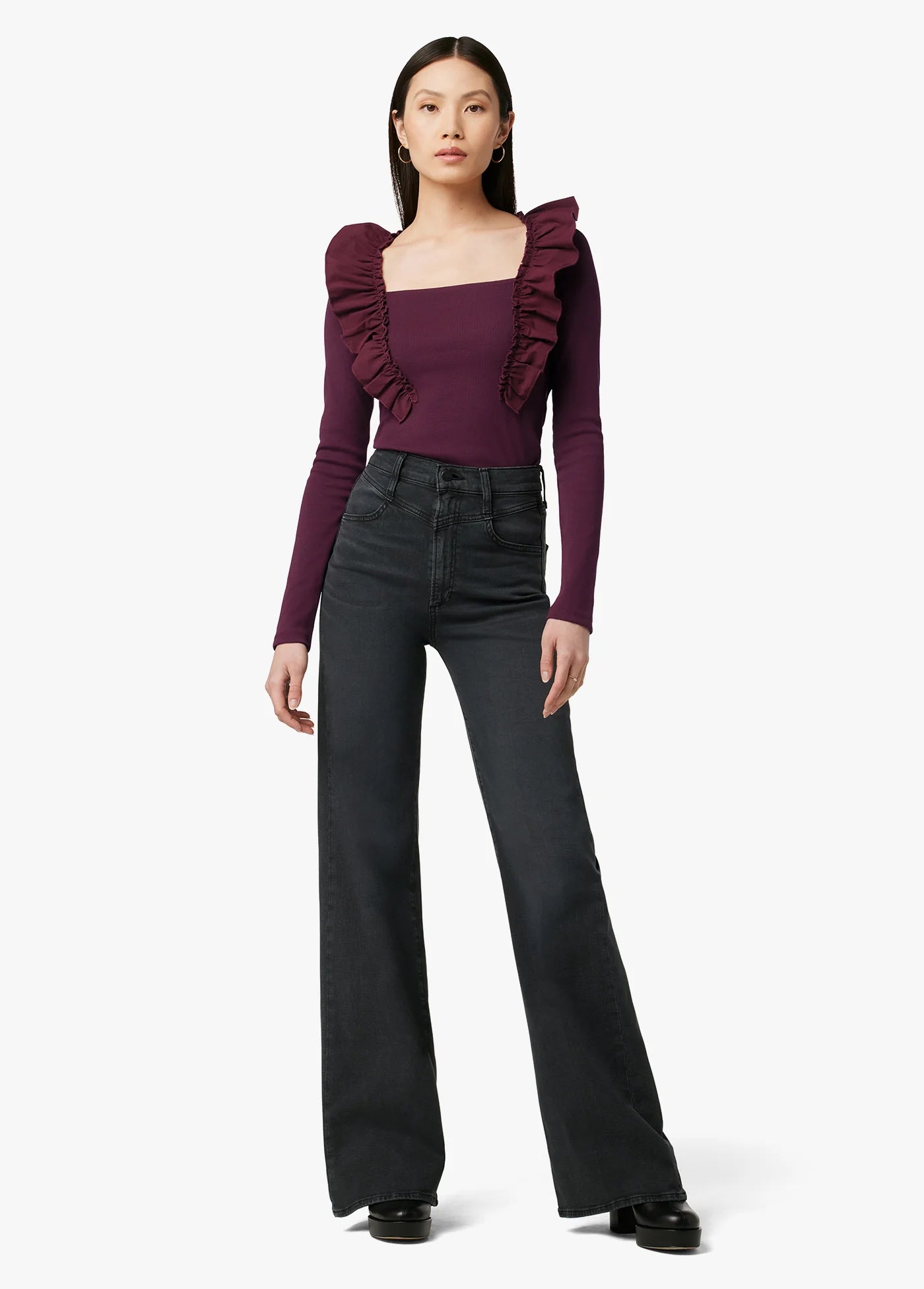 THE LIV RUFFLE LS KNIT TOP