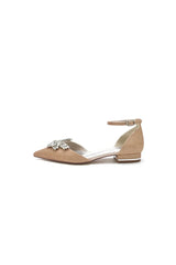 Stretch Glitter With Ankle Strap Rhinestone Pointed Toe Flat Heel Party Shoes