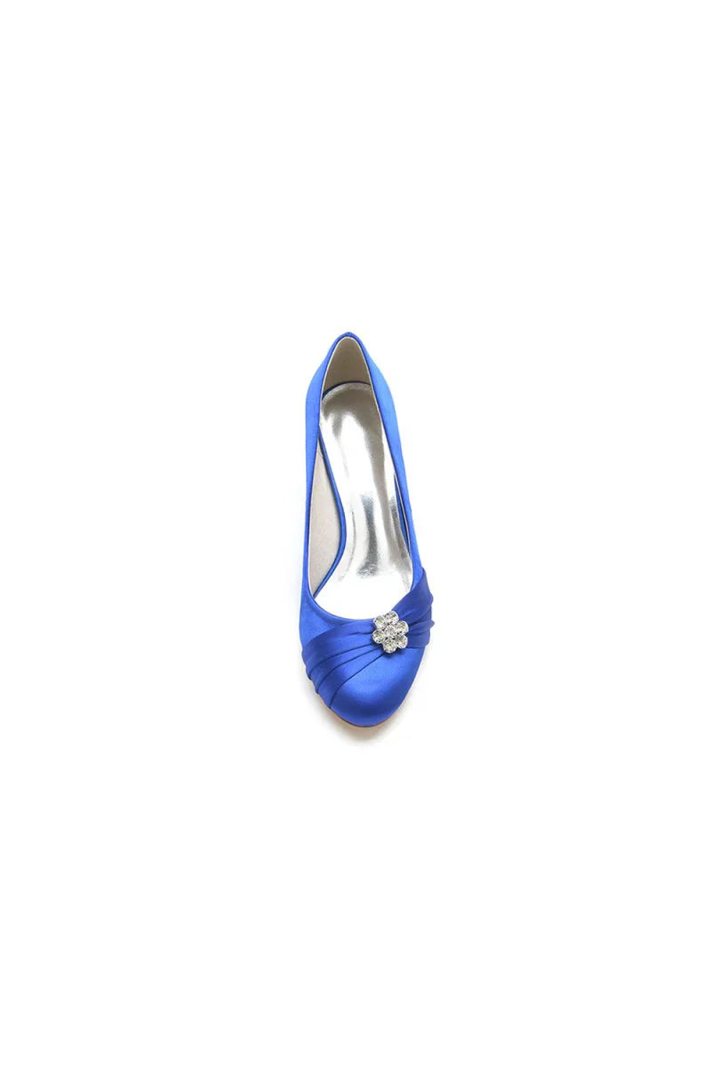 Round Toe Crystal Flower Chunky Heels