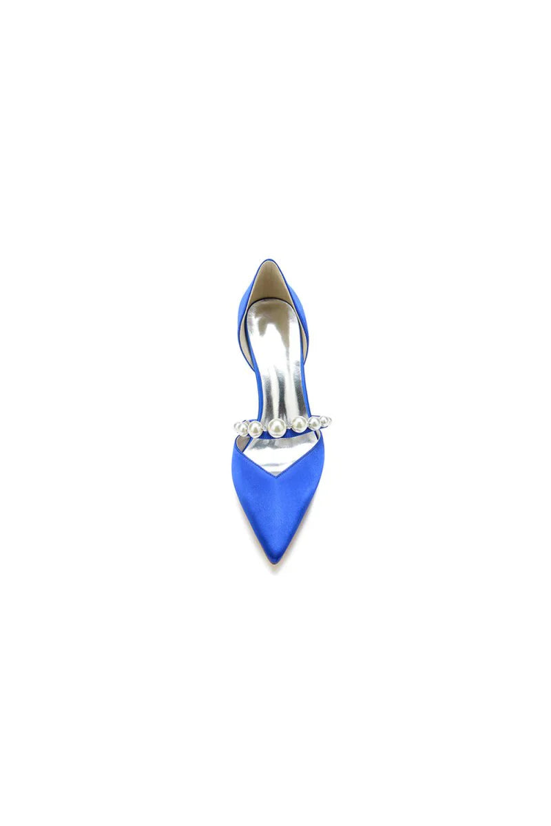 Party Pearl Strap Pointed Toe Satin High Heels