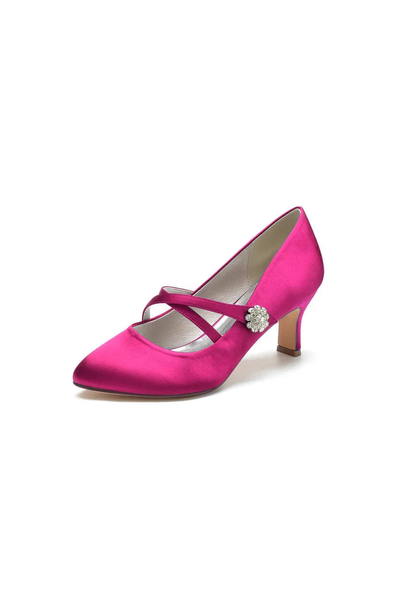 Rhinestone Pointed Toe Satin Stiletto Heels