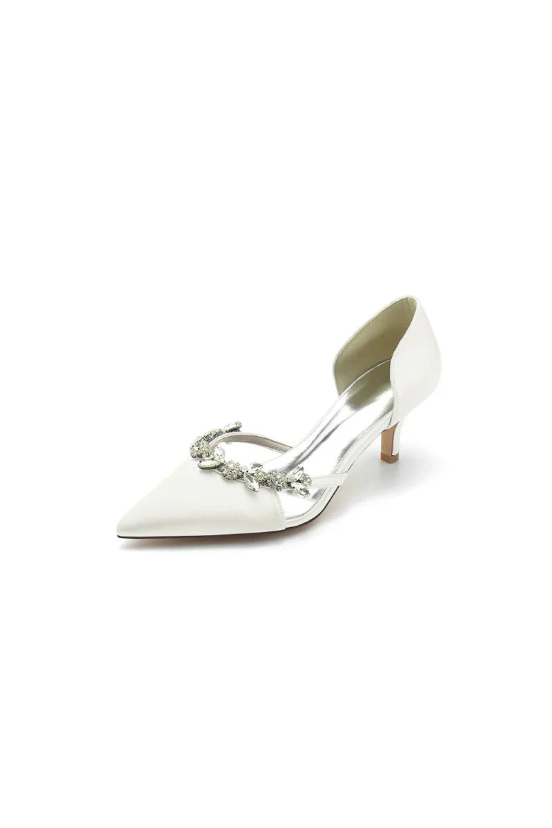 Satin Pointed Toe Beading High Heels