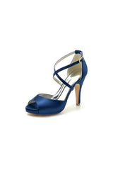 Navy Blue High Heels with Crossed Straps