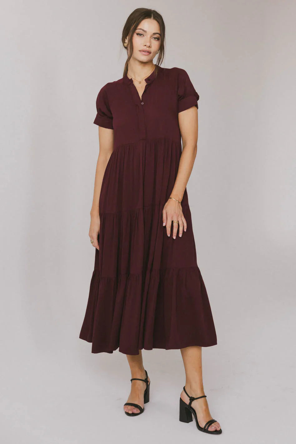 Amanda Tiered Dress in Burgundy FINAL SALE