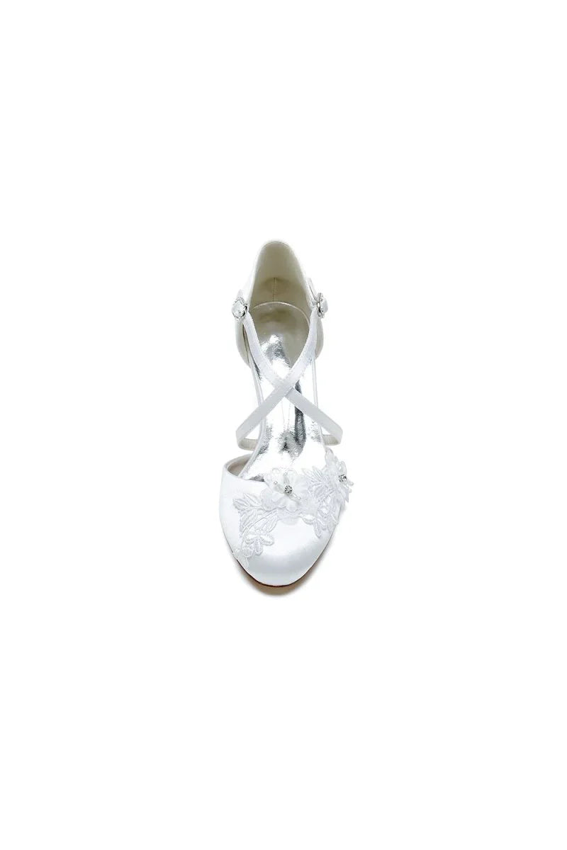 Sweet Round Toe Thin Strap Chunky Heels with Lace