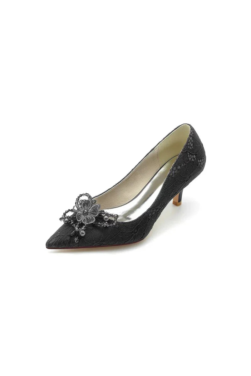 Pointed Toe Lace Wedding Shoes with Flower