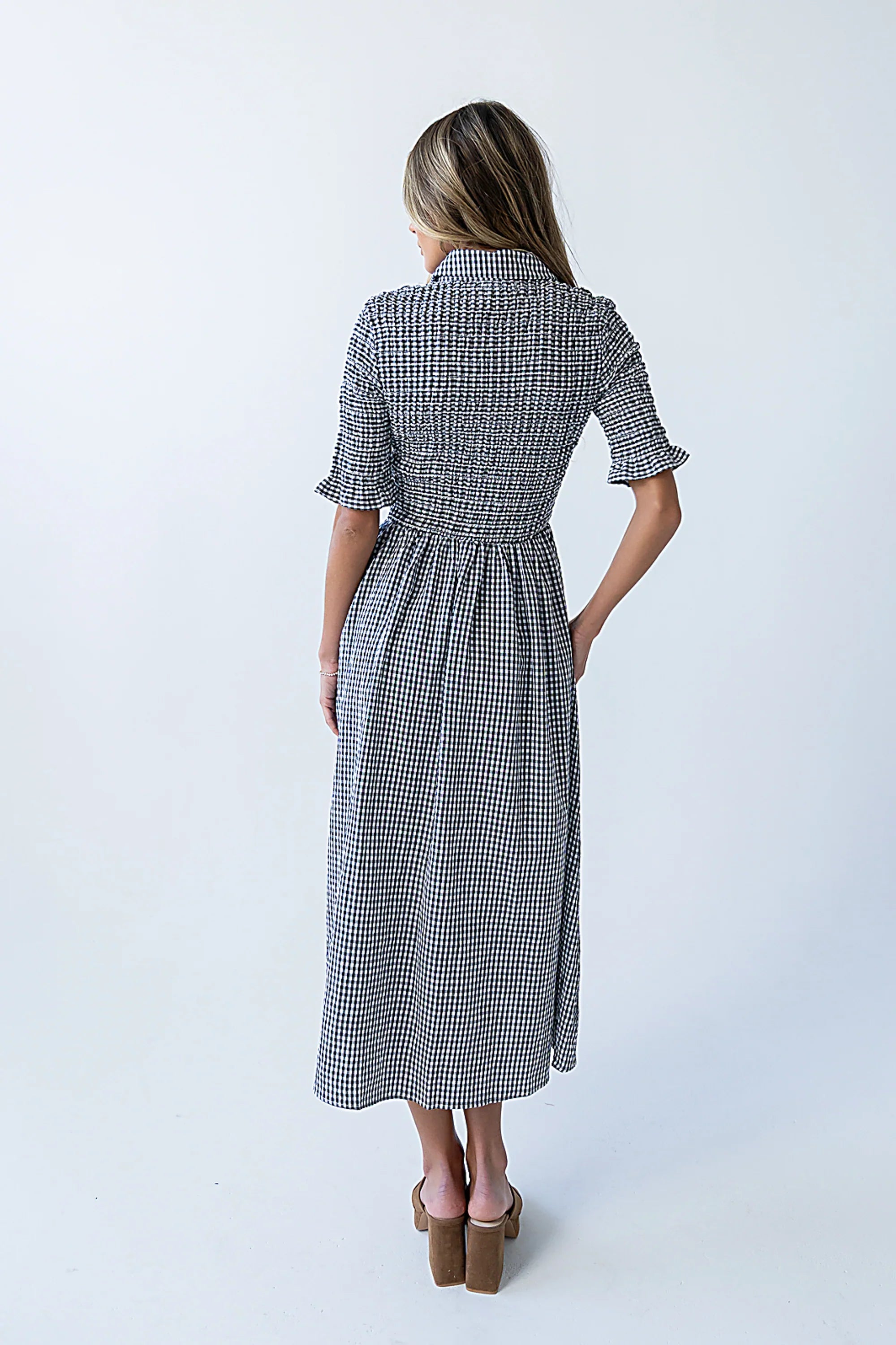 Jonas Gingham Midi Dress in Black