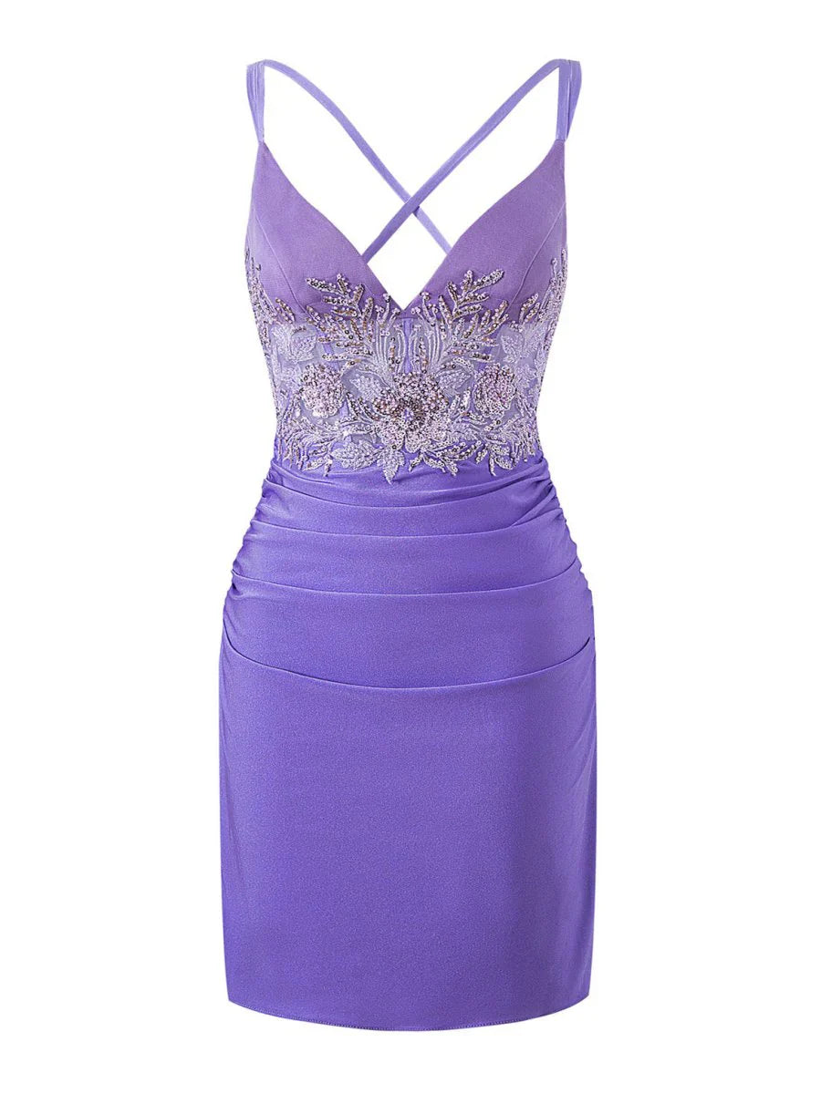 Sheath Short V Neck Jersey Homecoming Dress