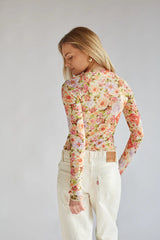 Summer Floral Mesh Long Sleeve Top