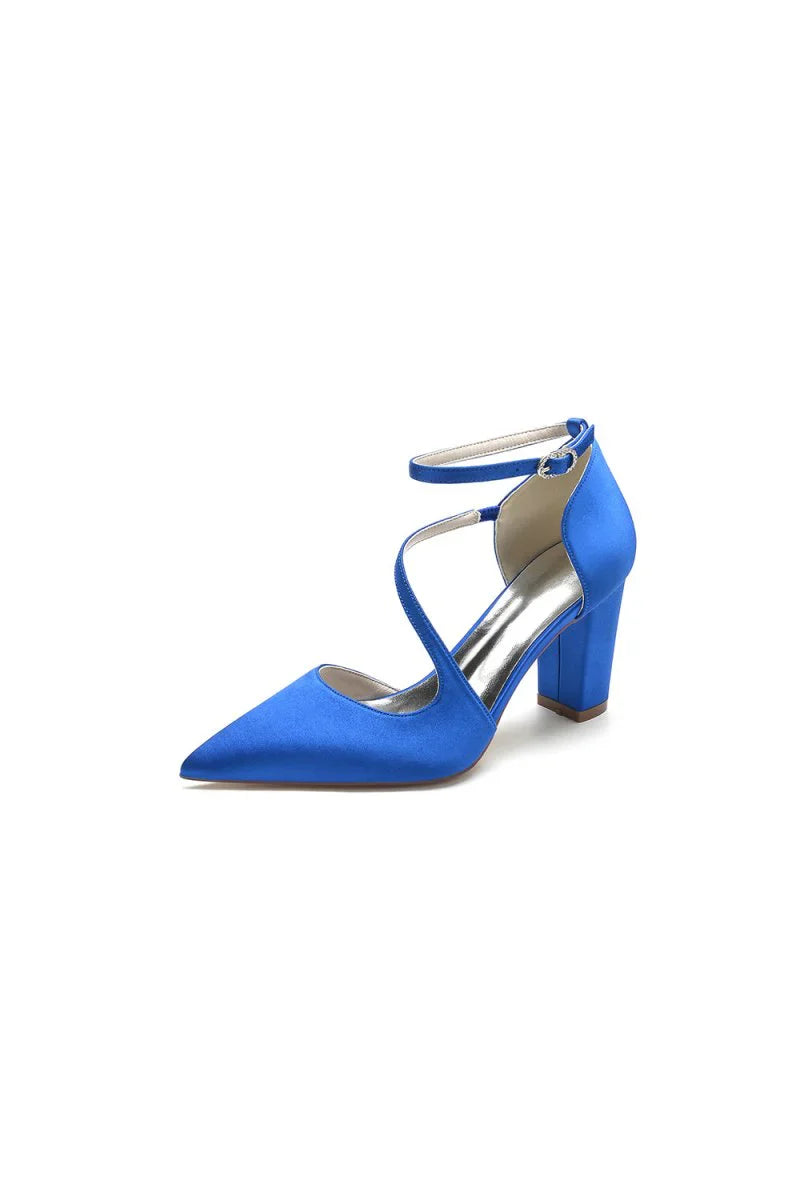 White Silk Pump with Decorative Ankle Strap