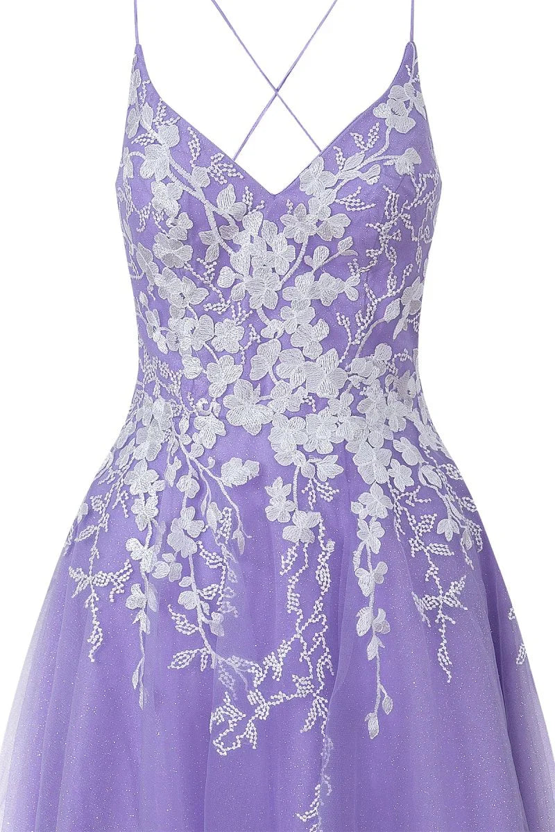 Aline Short Glitter Tulle Homecoming Dress with Appliques