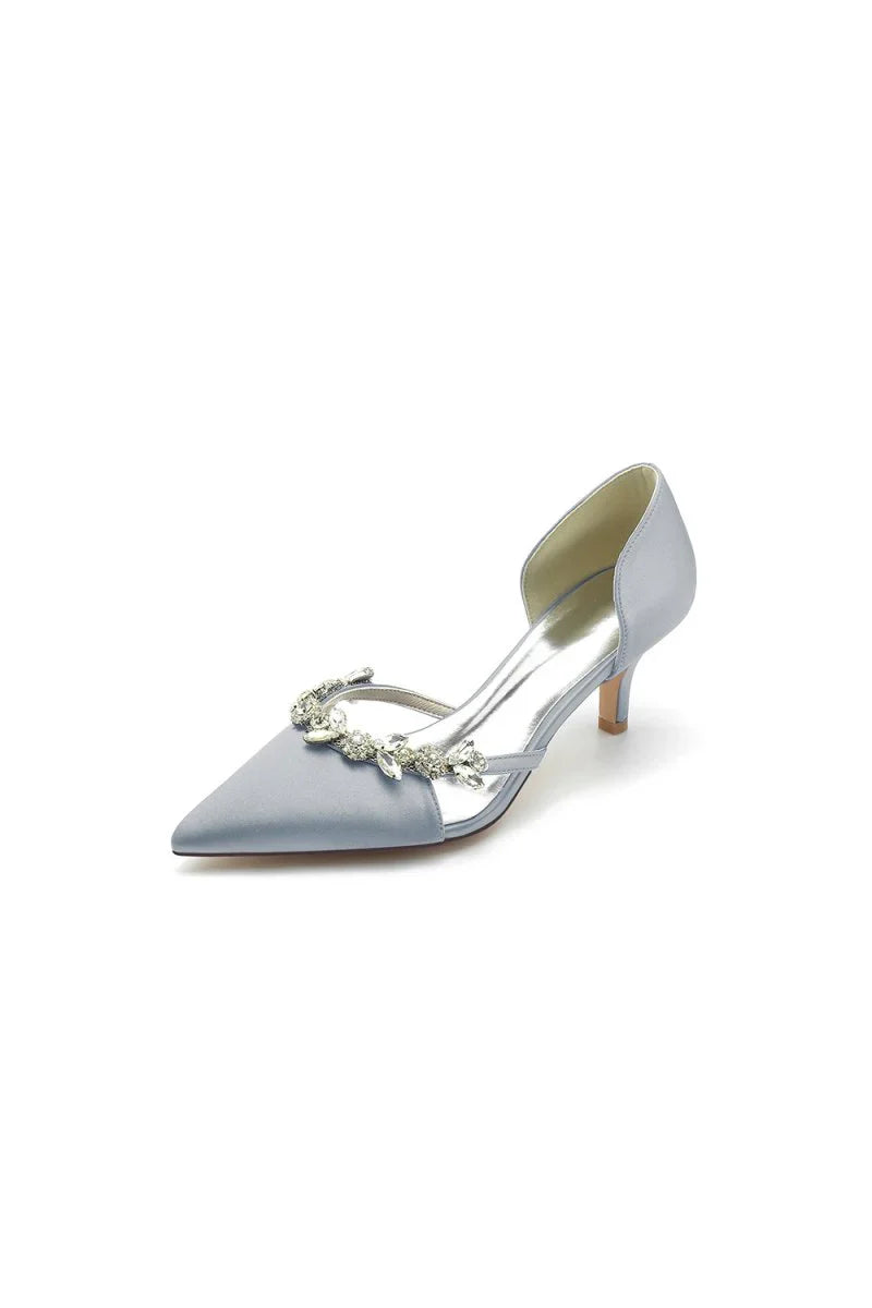 Satin Pointed Toe Beading High Heels