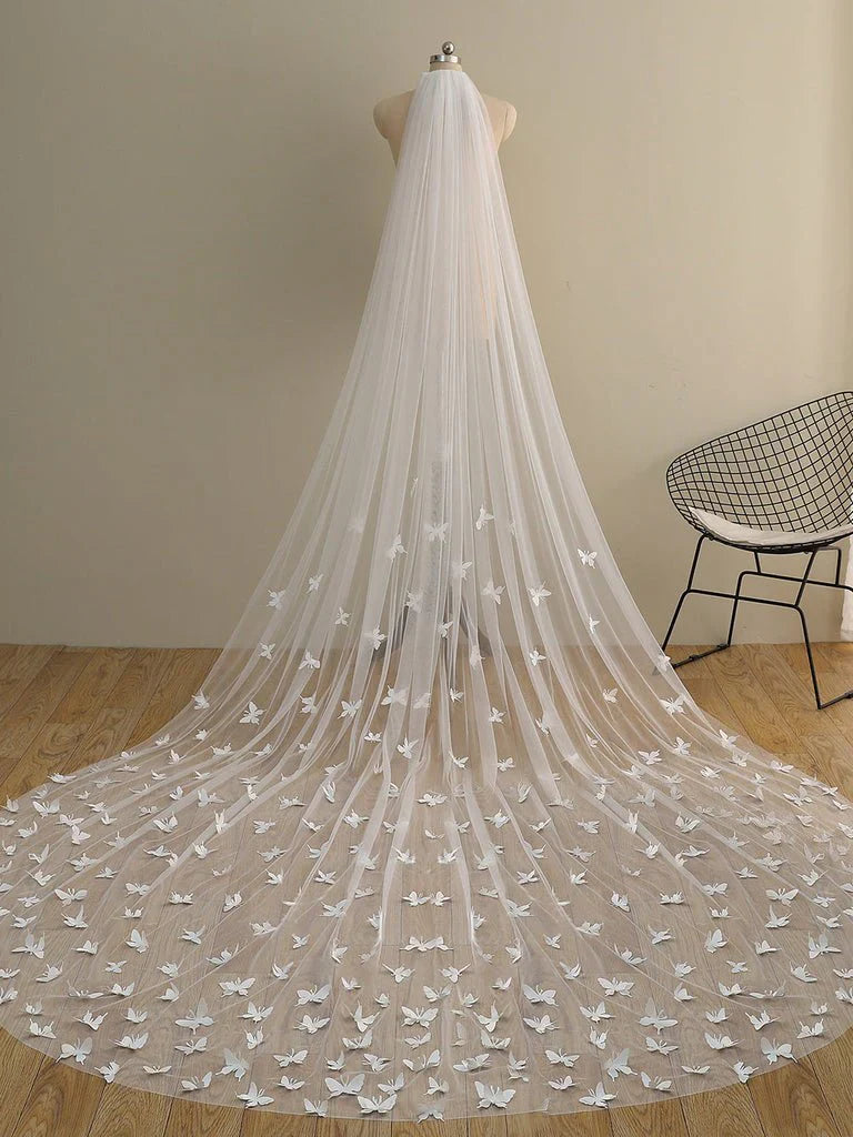 Cute Butterfly Cathedral Veil Bridal Veil Wedding Veil