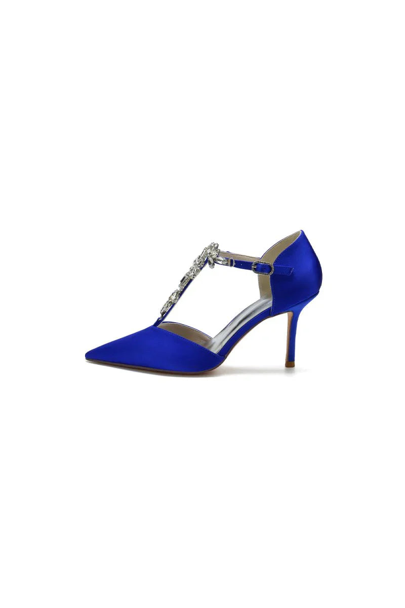Pointed Toe Rhinestone Strap High Heels