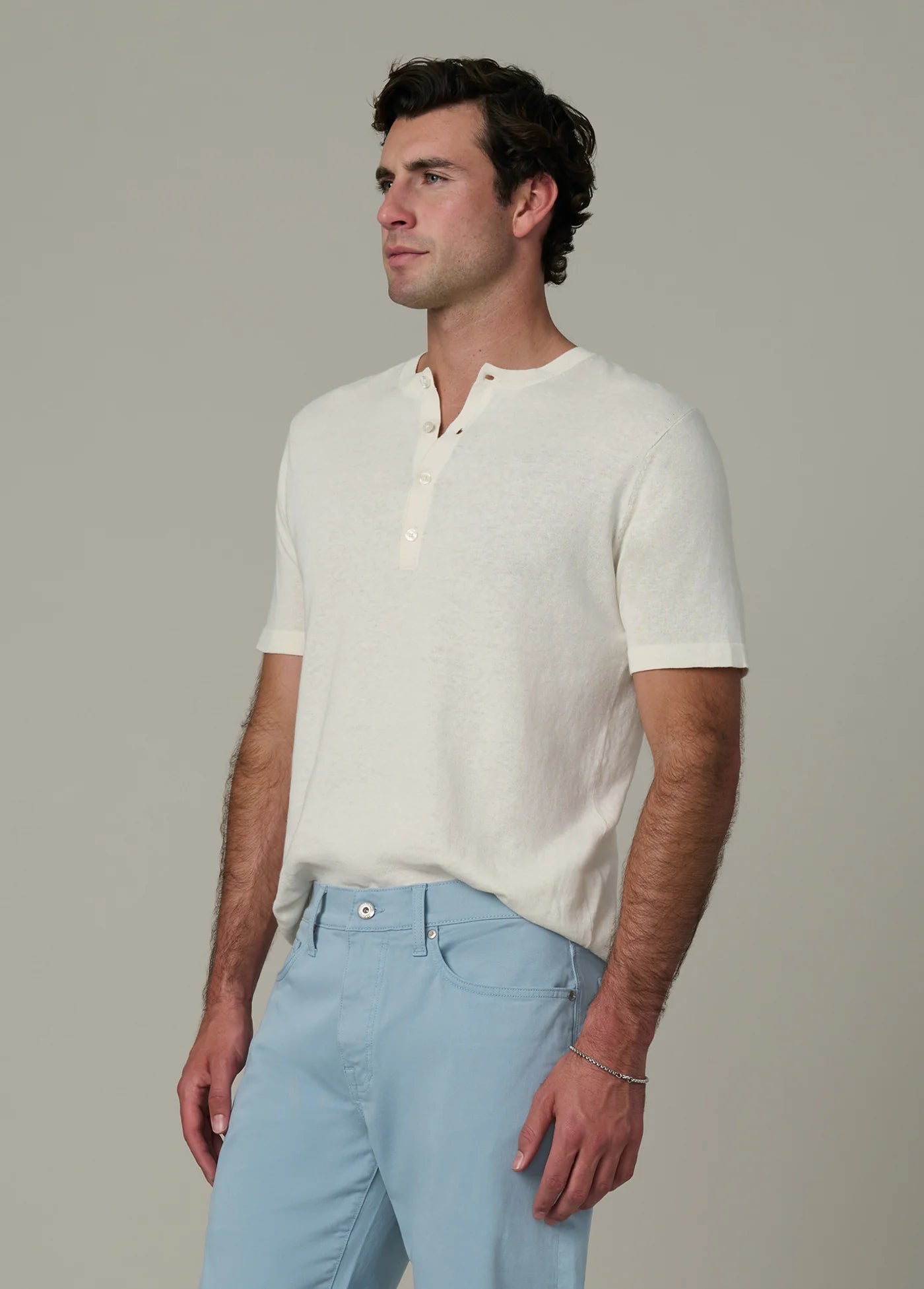 SHORT SLEEVE LINEN COTTON HENLEY