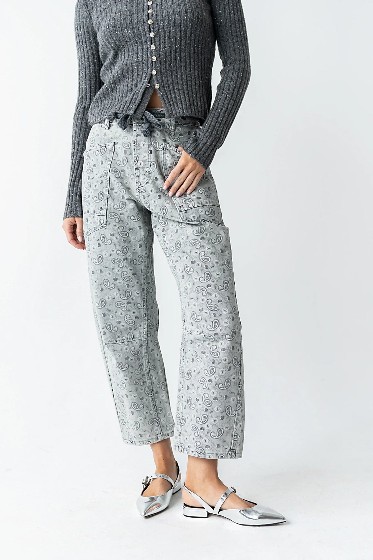 Paisley Printed Barrel Jeans