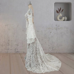 White Mermaid Enchantment Flower Prints Wedding Dress