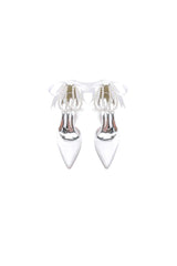 Pointed Toe Pearl Ribbon Ankle Strap Chunky Heel