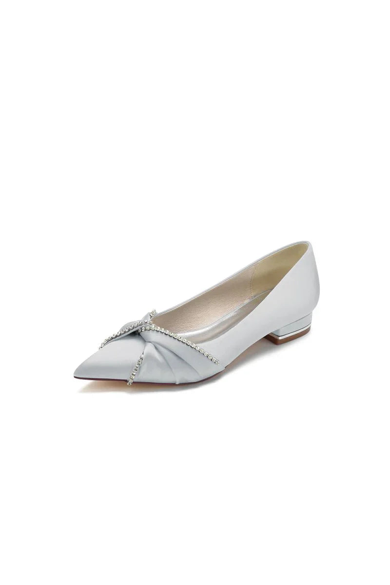 Beading Pointed Toe Satin Kitten Heels