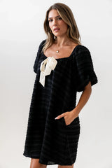 Minnie Textured Baby Doll Dress in Black