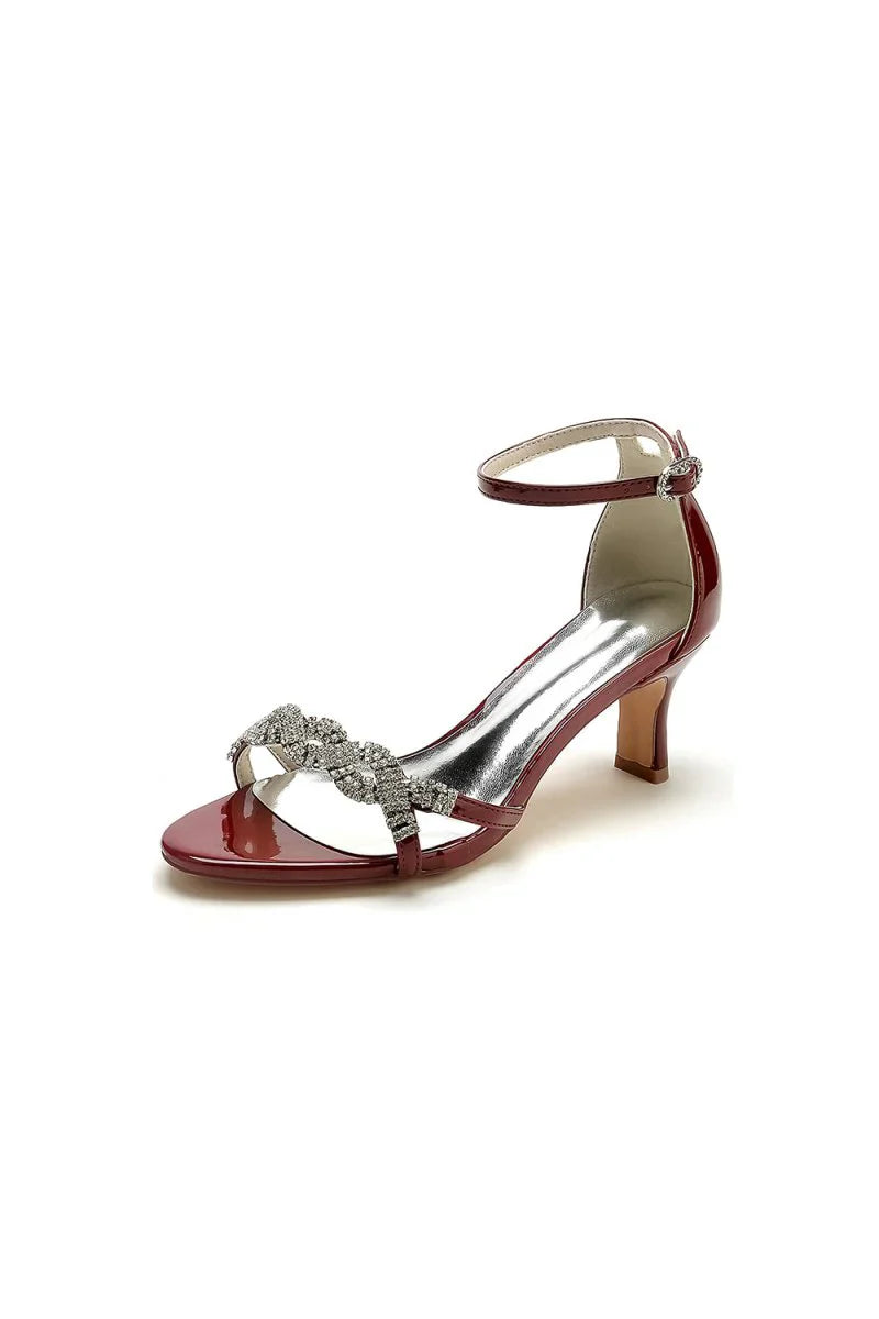 Ankle Strap Wedding Chunky Heels with Rhinestone