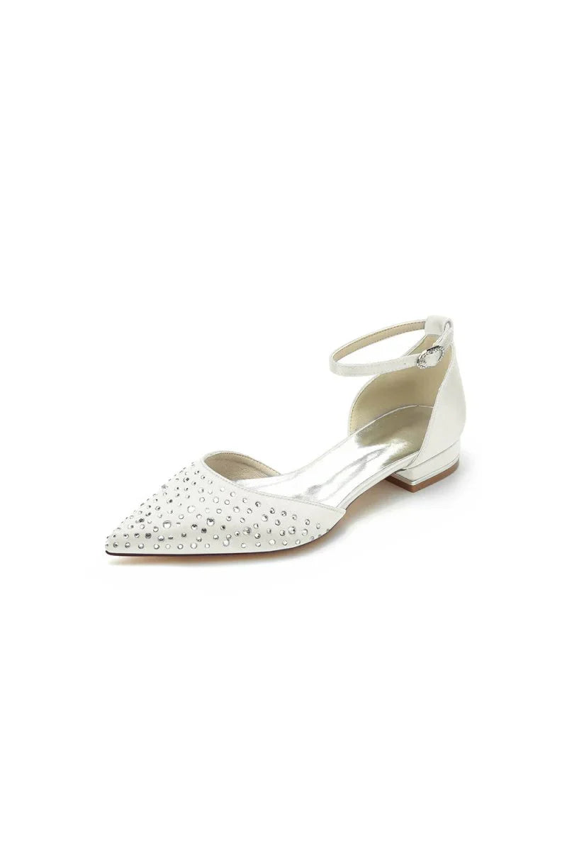 Pointed Toe Beaded Ankle Strap Buckle Kitten Heels