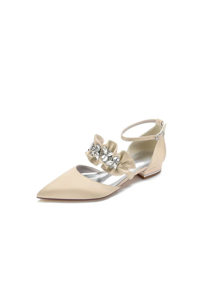 Pointed Toe Rhinestone Beaded Buckle Kitten Heels