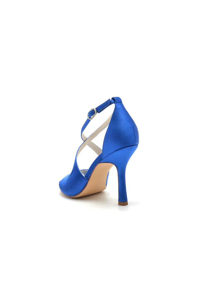 Open Toe Cross Strap Satin Stiletto Heels