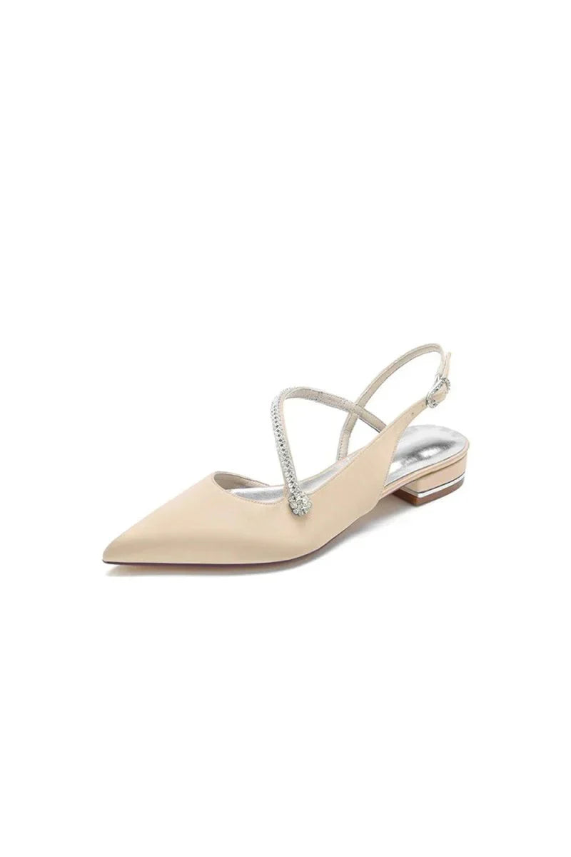 Beaded Pointed Toe Buckle Kitten Heels