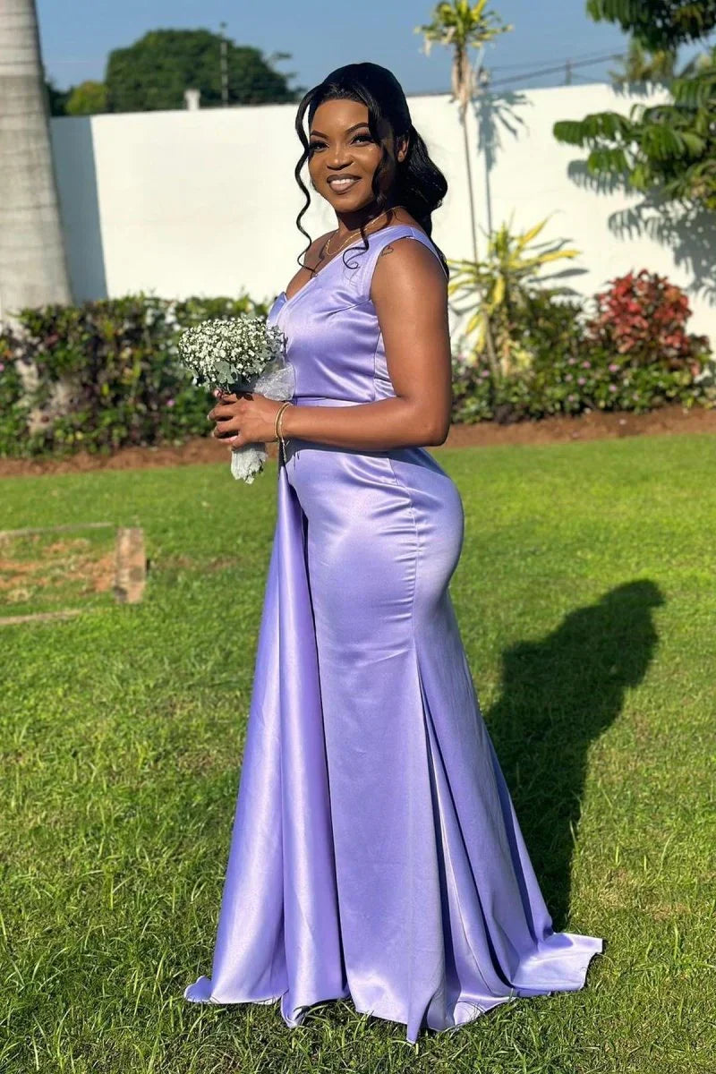 One Shoulder Lavender Sheath Long Bridesmaid Dress