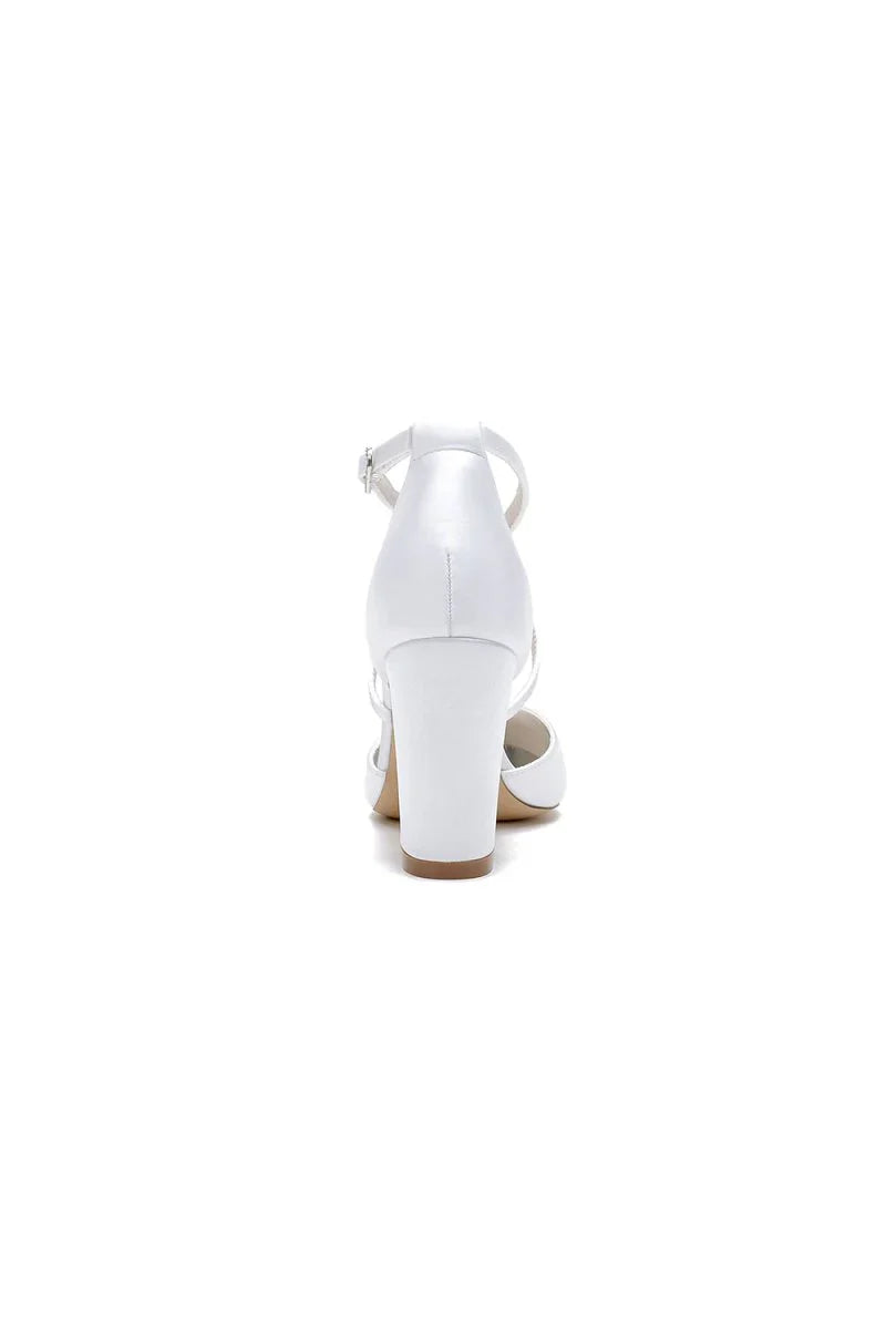 White Silk Pump with Handcrafted Flower and Crystal Embellishments