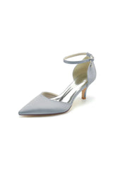 Simple Pointed Toe Satin Kitten Heels