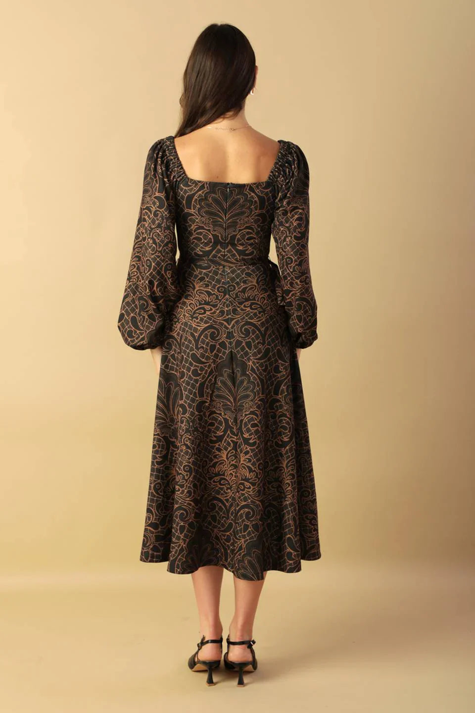 RUSTIC ALLURE BROWN MIDI DRESS