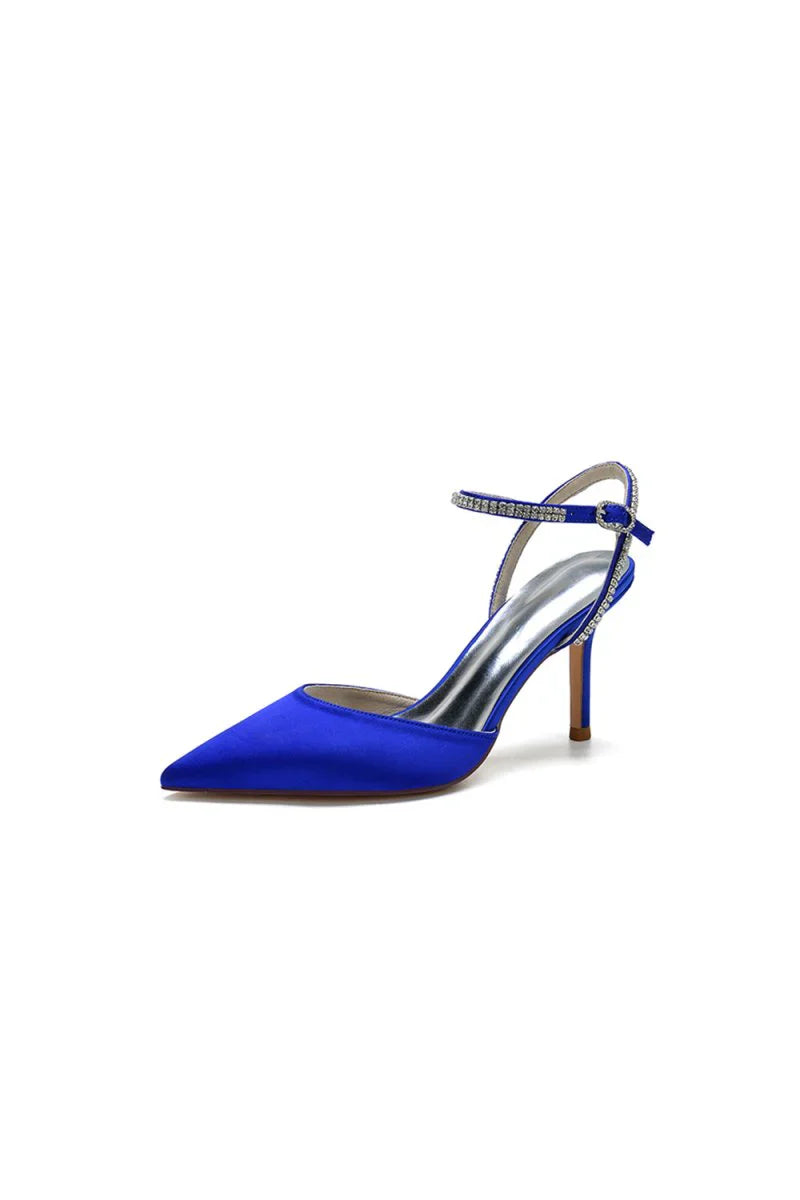 Party Crystal Strap Pointed Toe Satin Stiletto Heels
