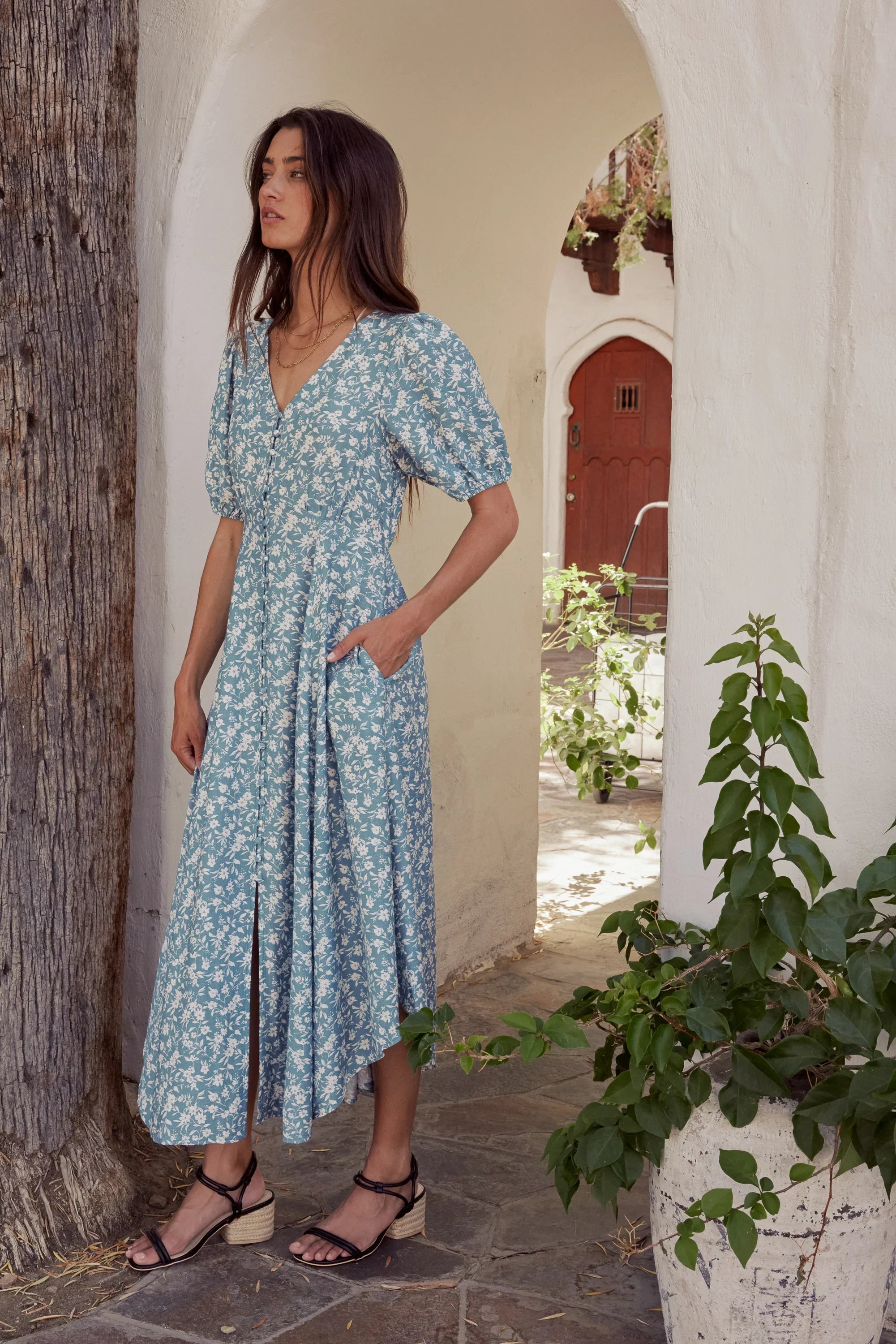 Sandra Button Front Maxi Dress