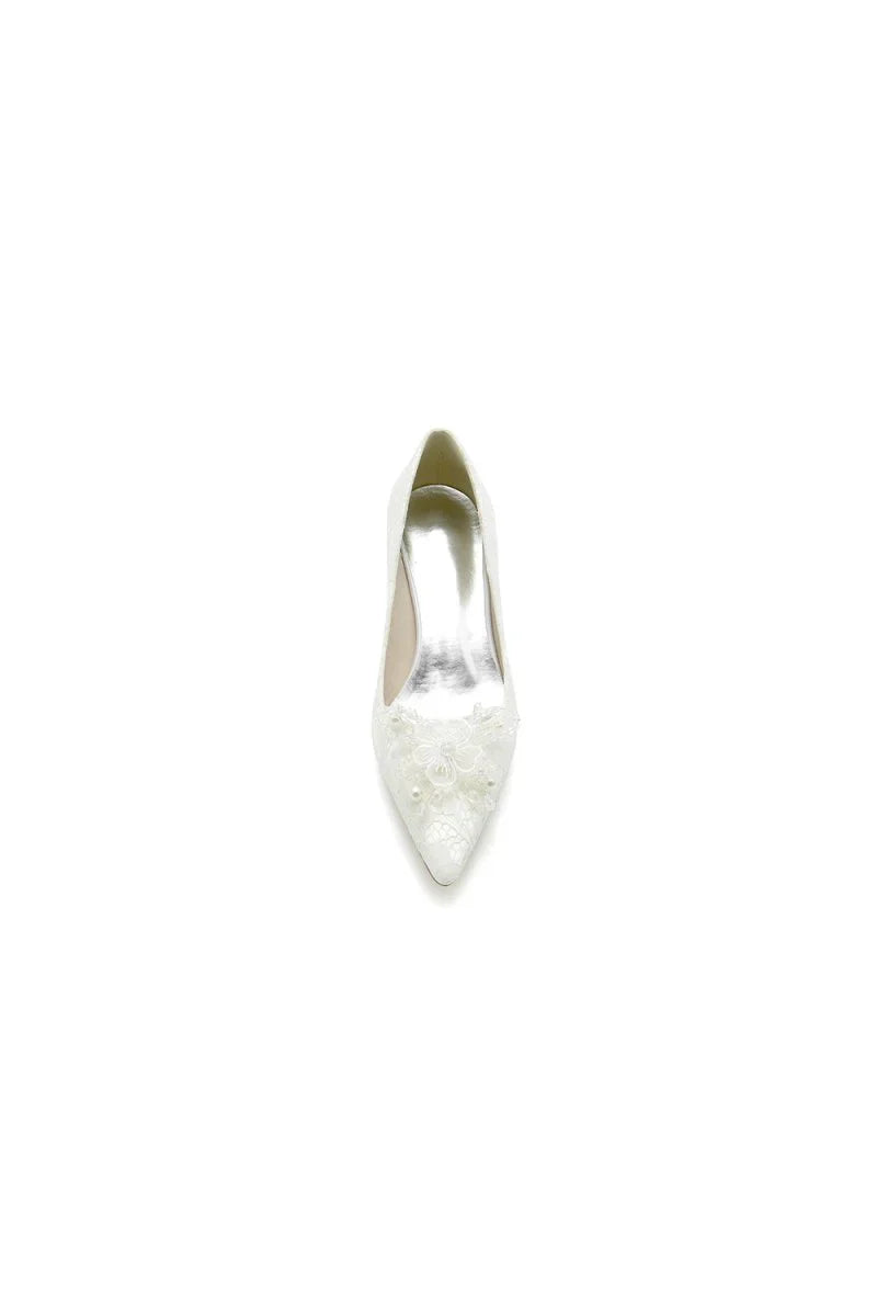 Pointed Toe Lace Wedding Shoes with Flower