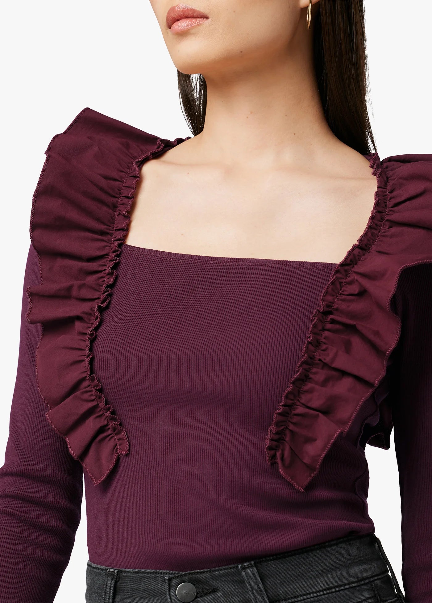 THE LIV RUFFLE LS KNIT TOP