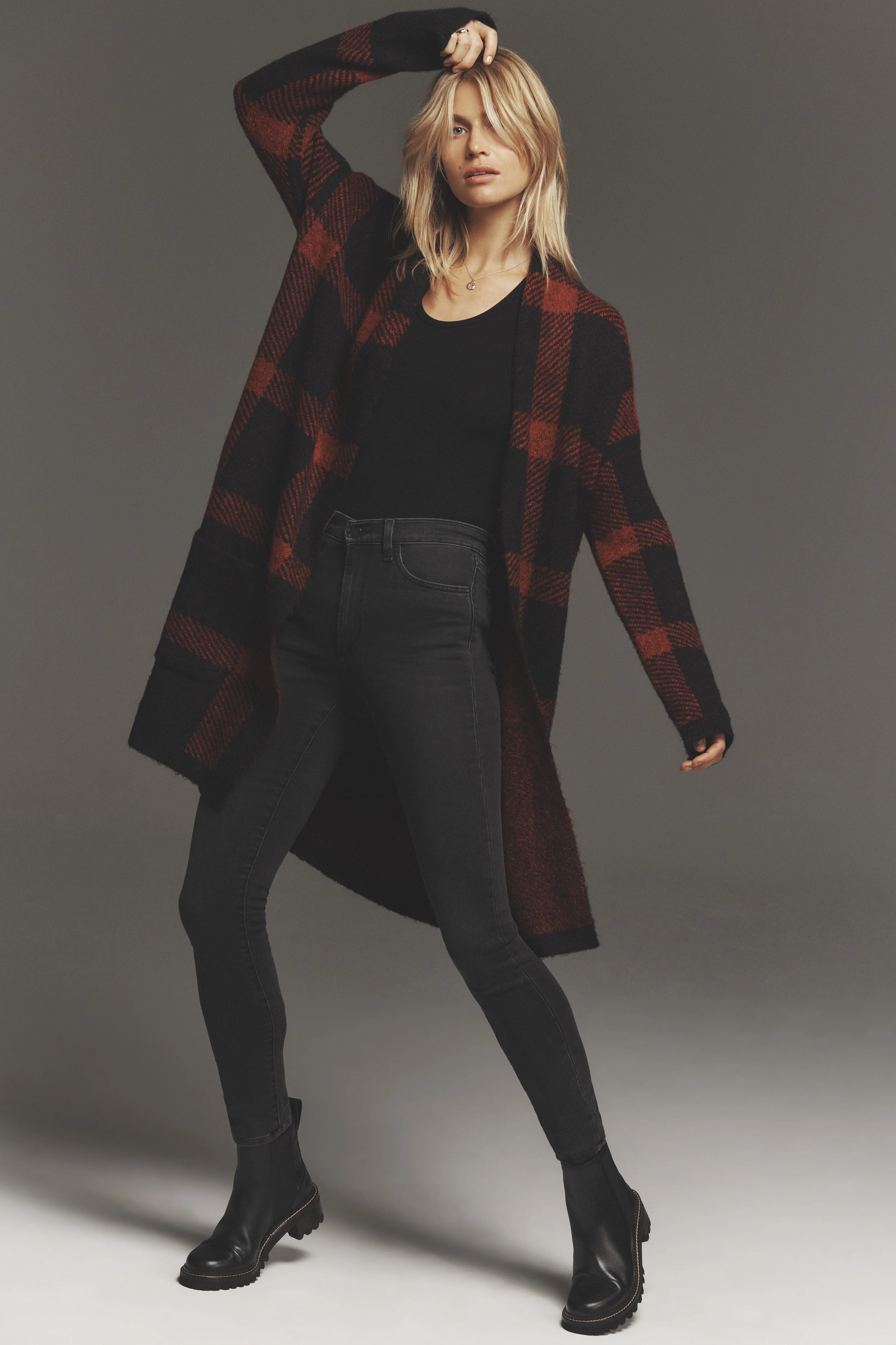 SOLANGE INTARSIA PLAID CARDIGAN