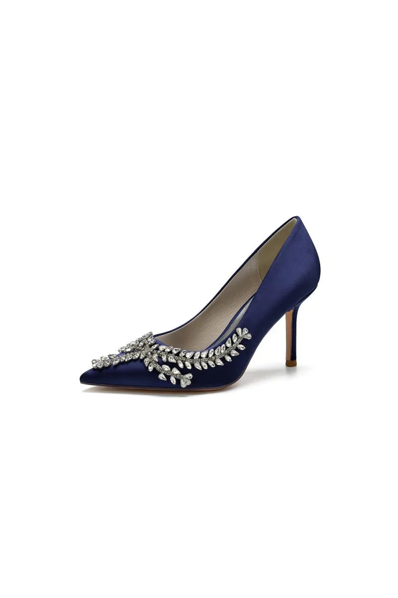 Cocktail Pointed Toe Crystal Satin High Heels