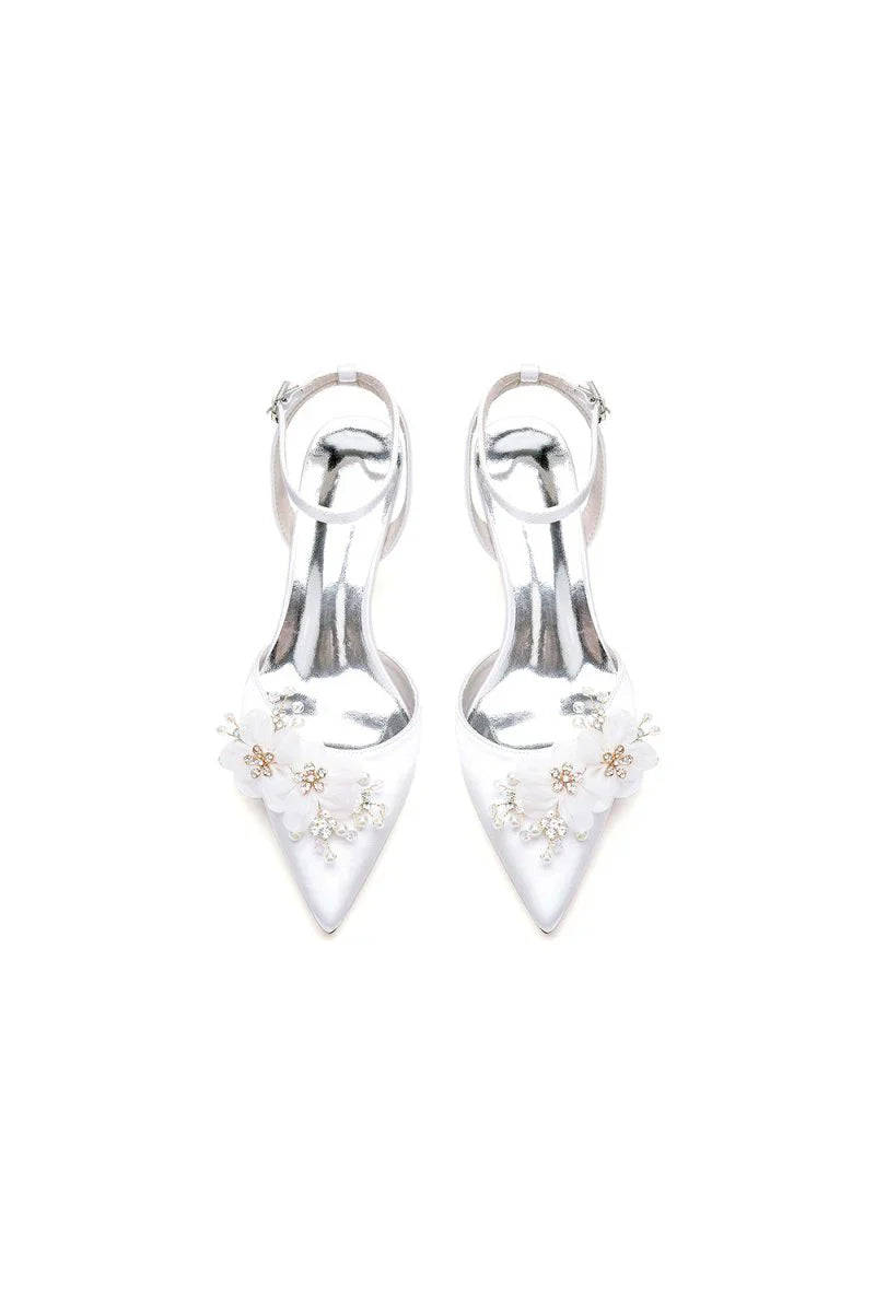 Elegant Ankle Strap Pointed Toe High Heels with Rhinestone Flower