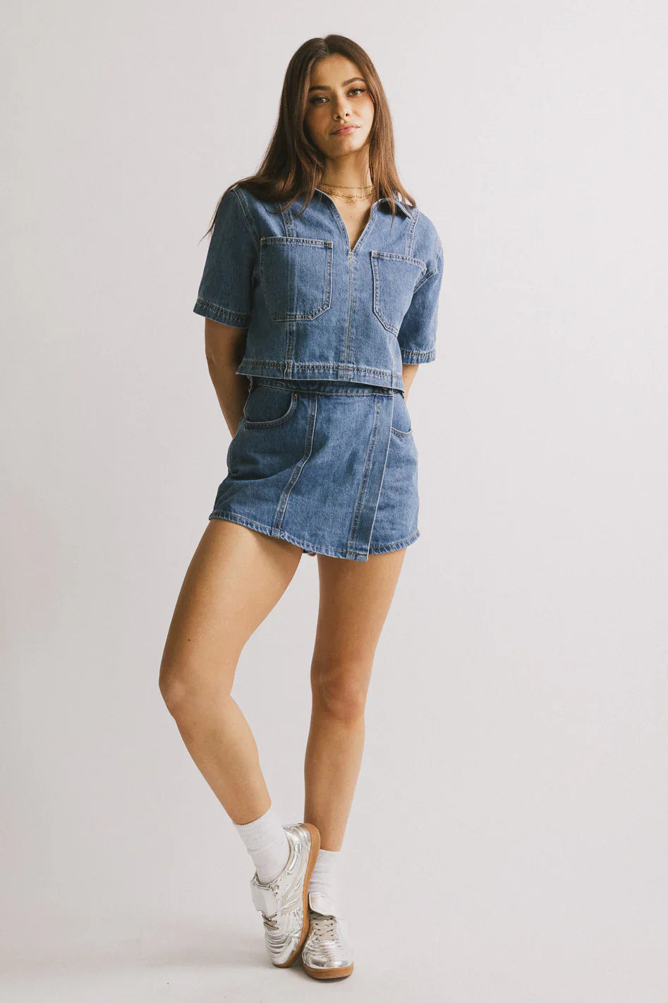 Gretta Collared Denim Top FINAL SALE