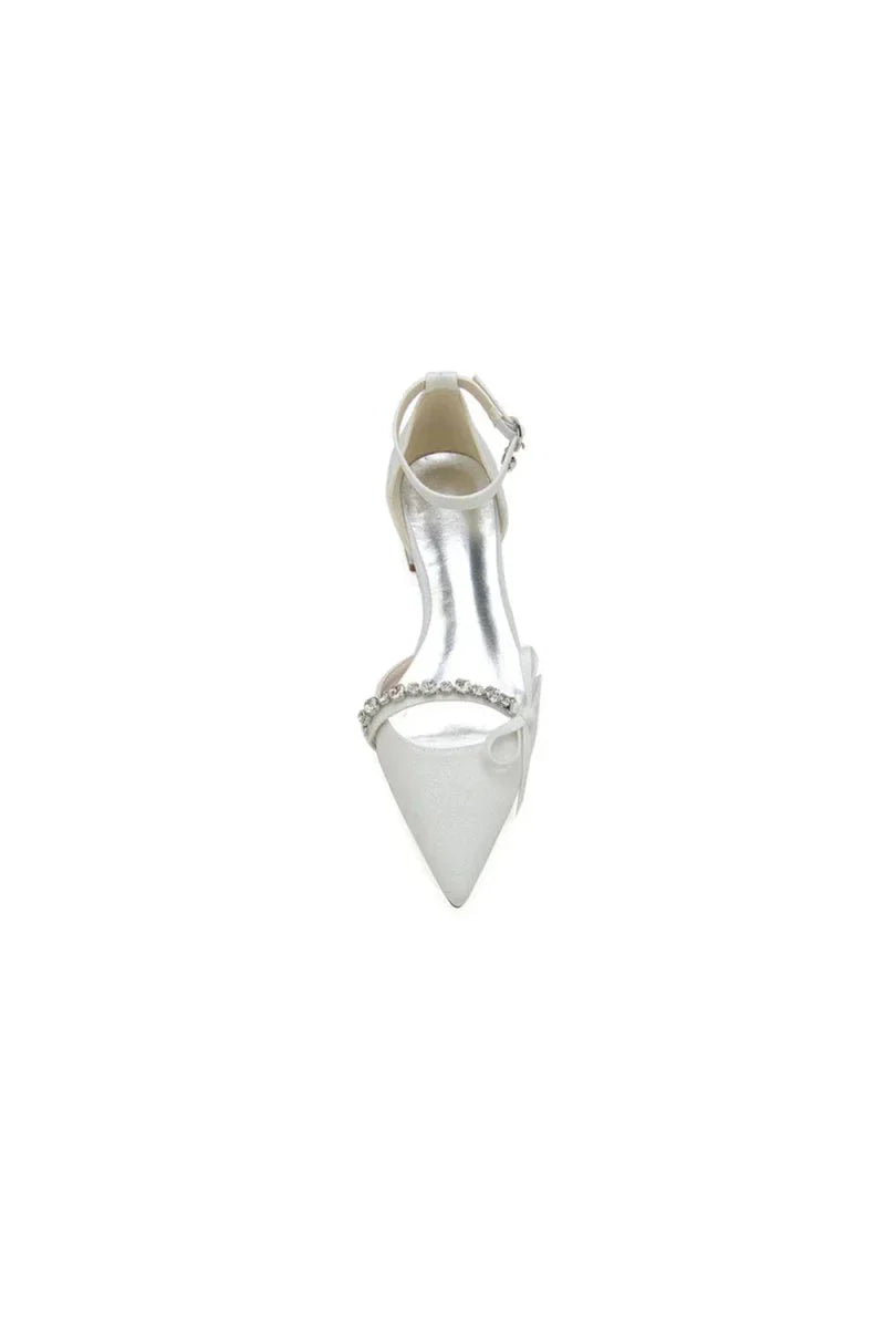 Glitter Pointed Toe Low Heels Wedding Shoes with Bow