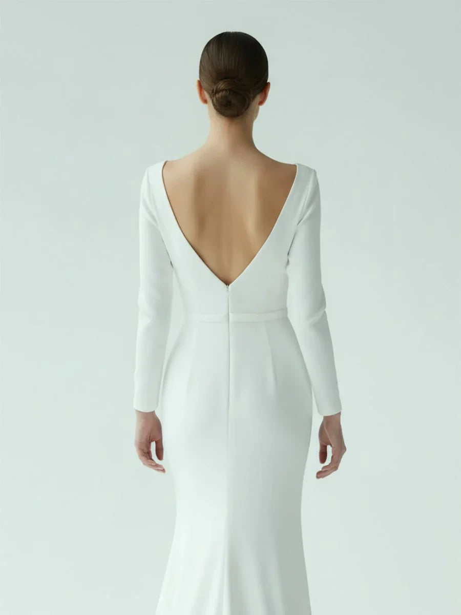 Mermaid Scoop Neck V Back Satin Wedding Dress