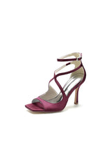 Square Open Toe Hollow Out Satin Stiletto Heels